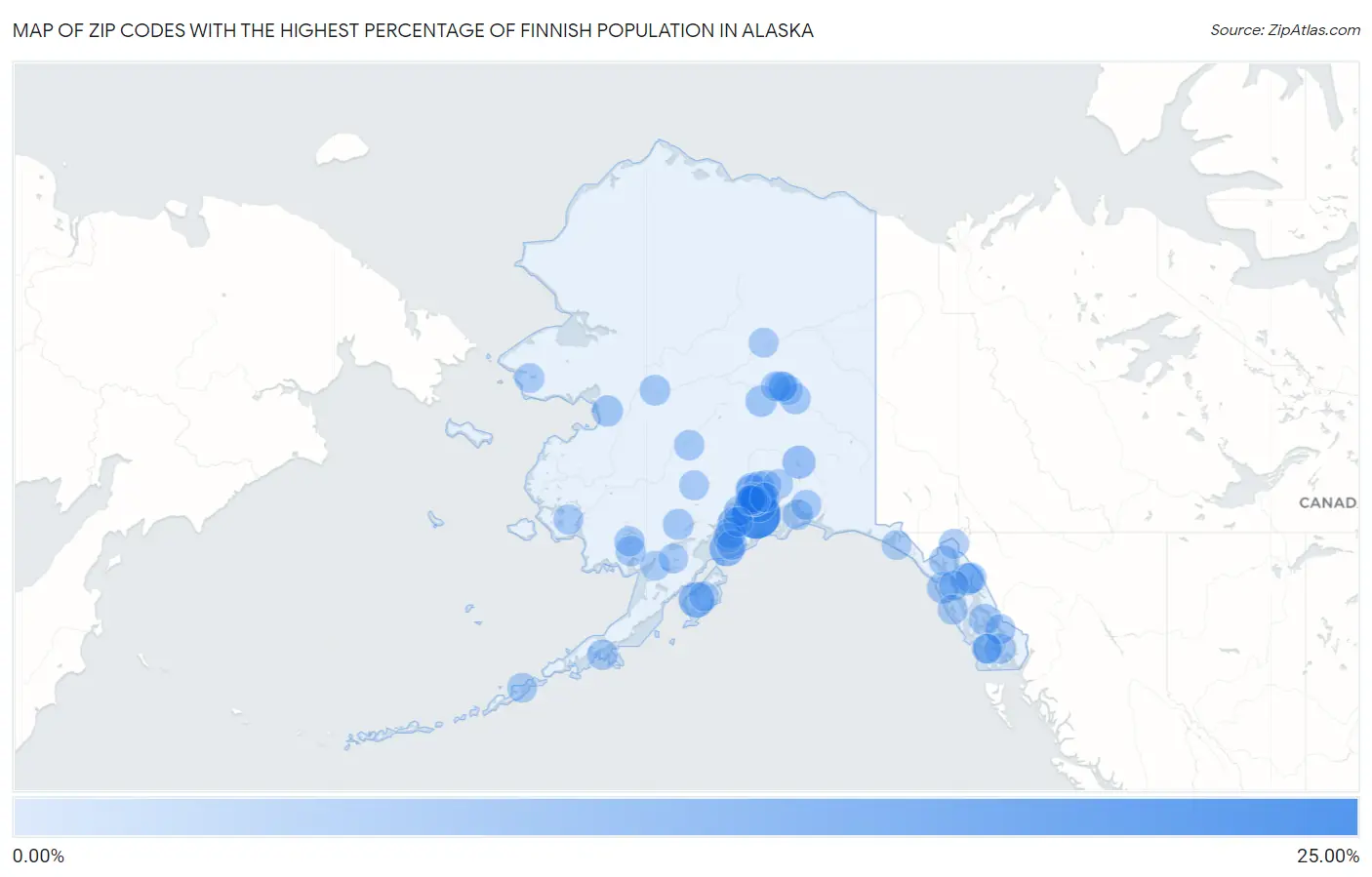 Zip Codes with the Highest Percentage of Finnish Population in Alaska Map