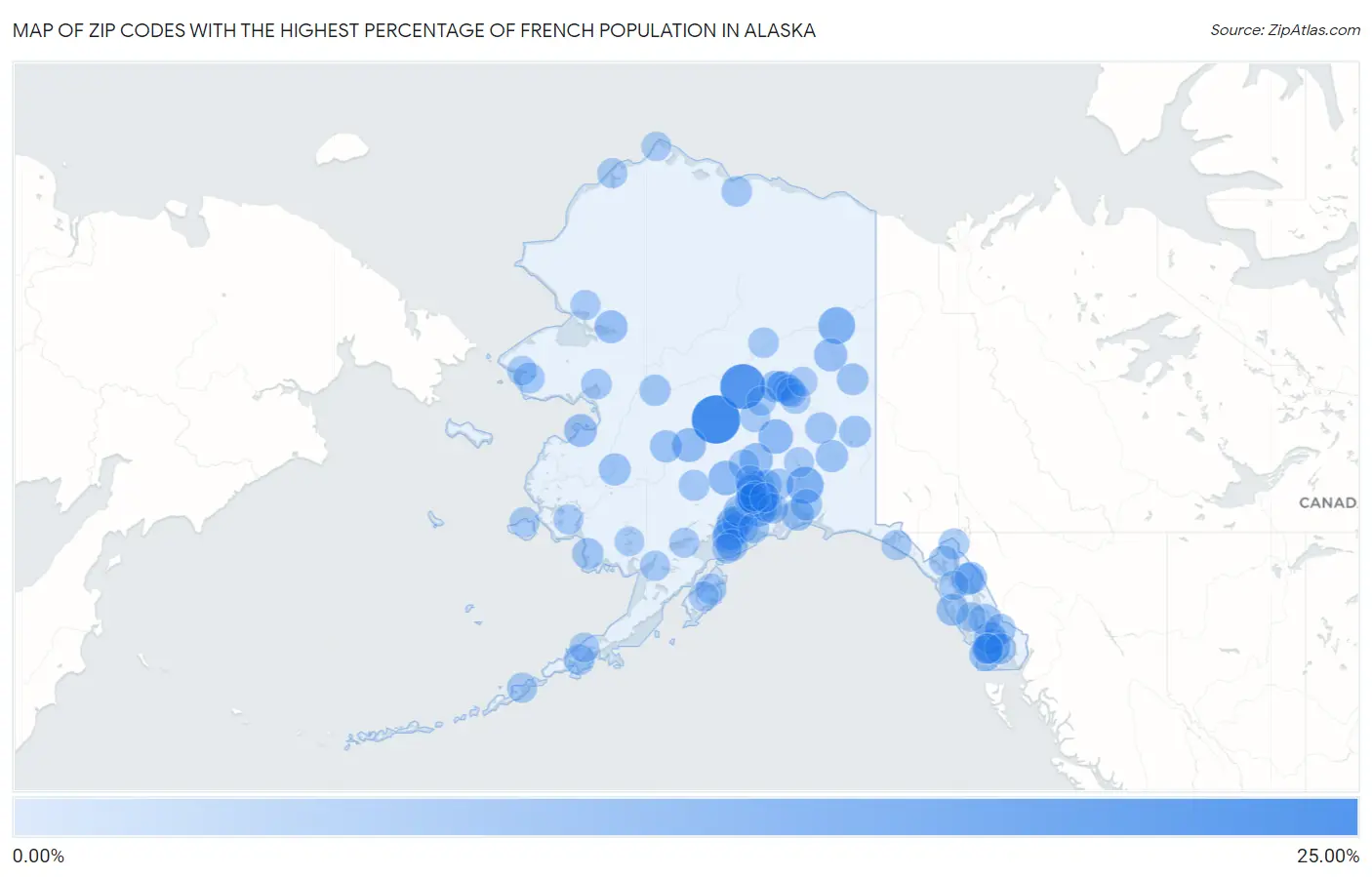 Zip Codes with the Highest Percentage of French Population in Alaska Map
