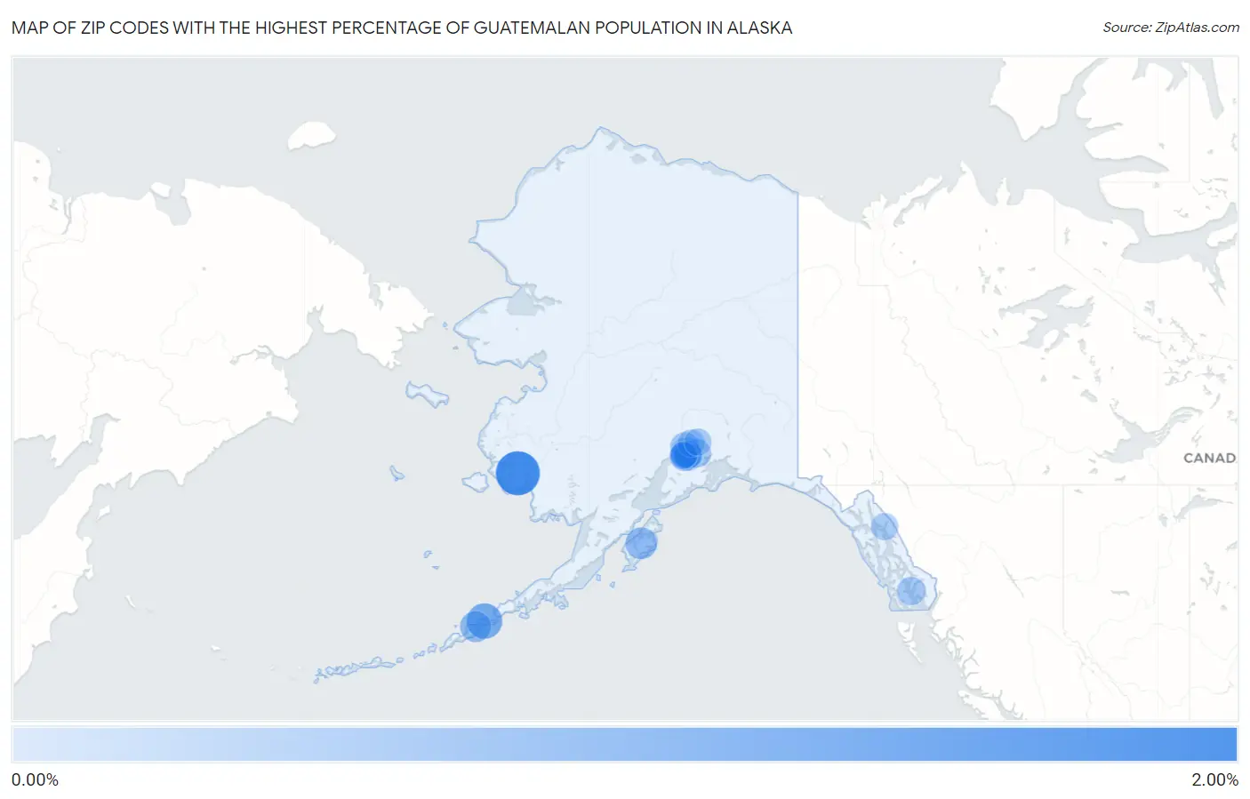 Zip Codes with the Highest Percentage of Guatemalan Population in Alaska Map