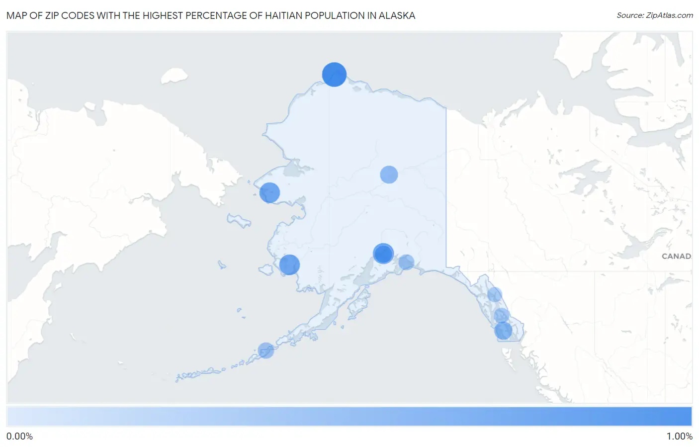 Zip Codes with the Highest Percentage of Haitian Population in Alaska Map