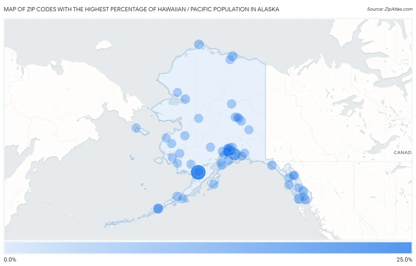 Zip Codes with the Highest Percentage of Hawaiian / Pacific Population in Alaska Map