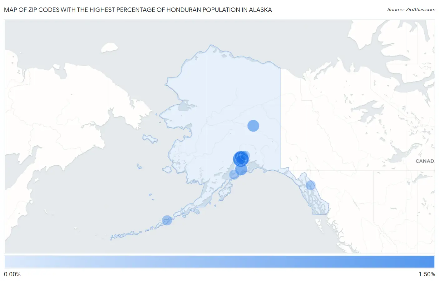Zip Codes with the Highest Percentage of Honduran Population in Alaska Map