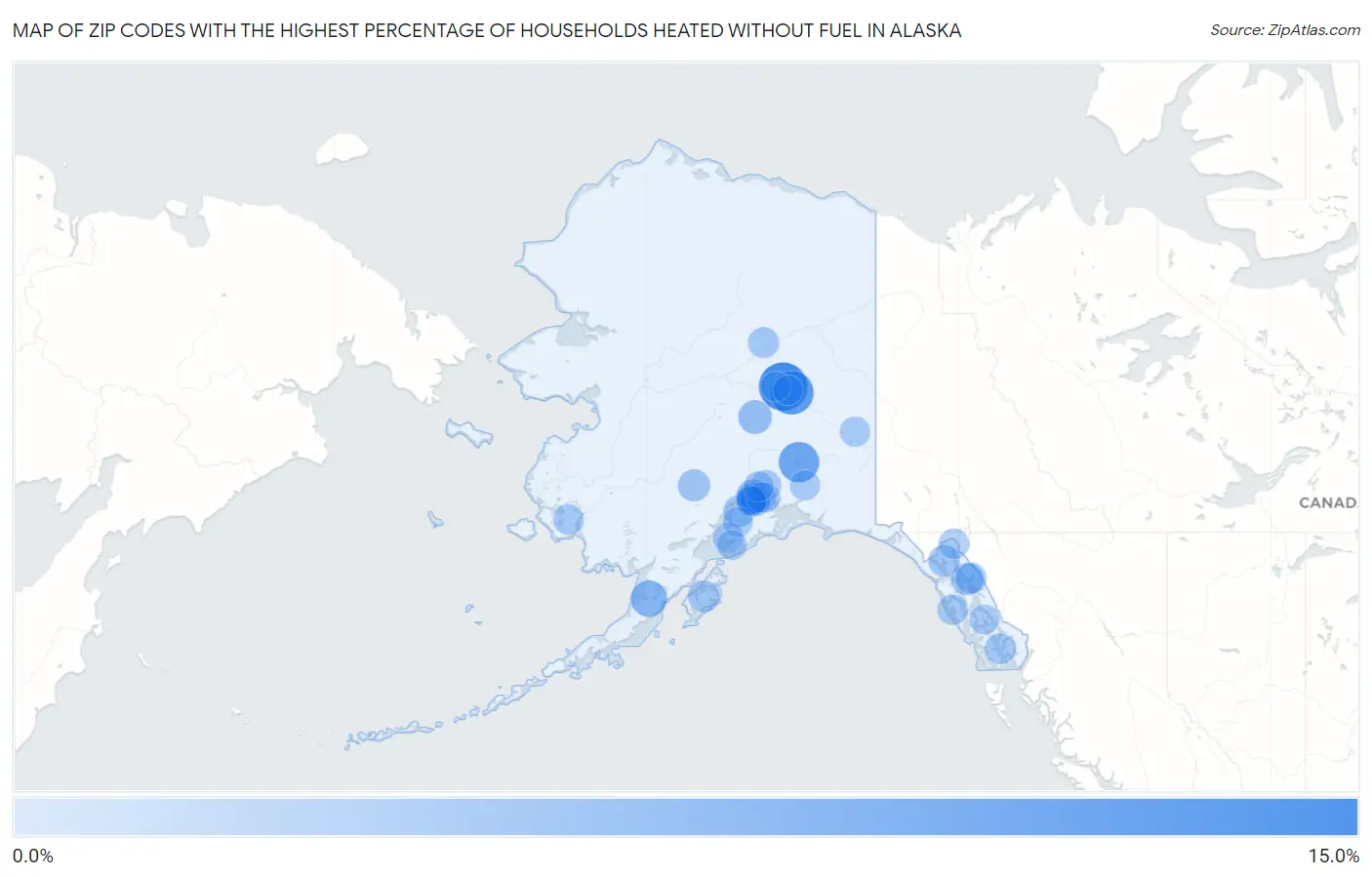 Zip Codes with the Highest Percentage of Households Heated without Fuel in Alaska Map