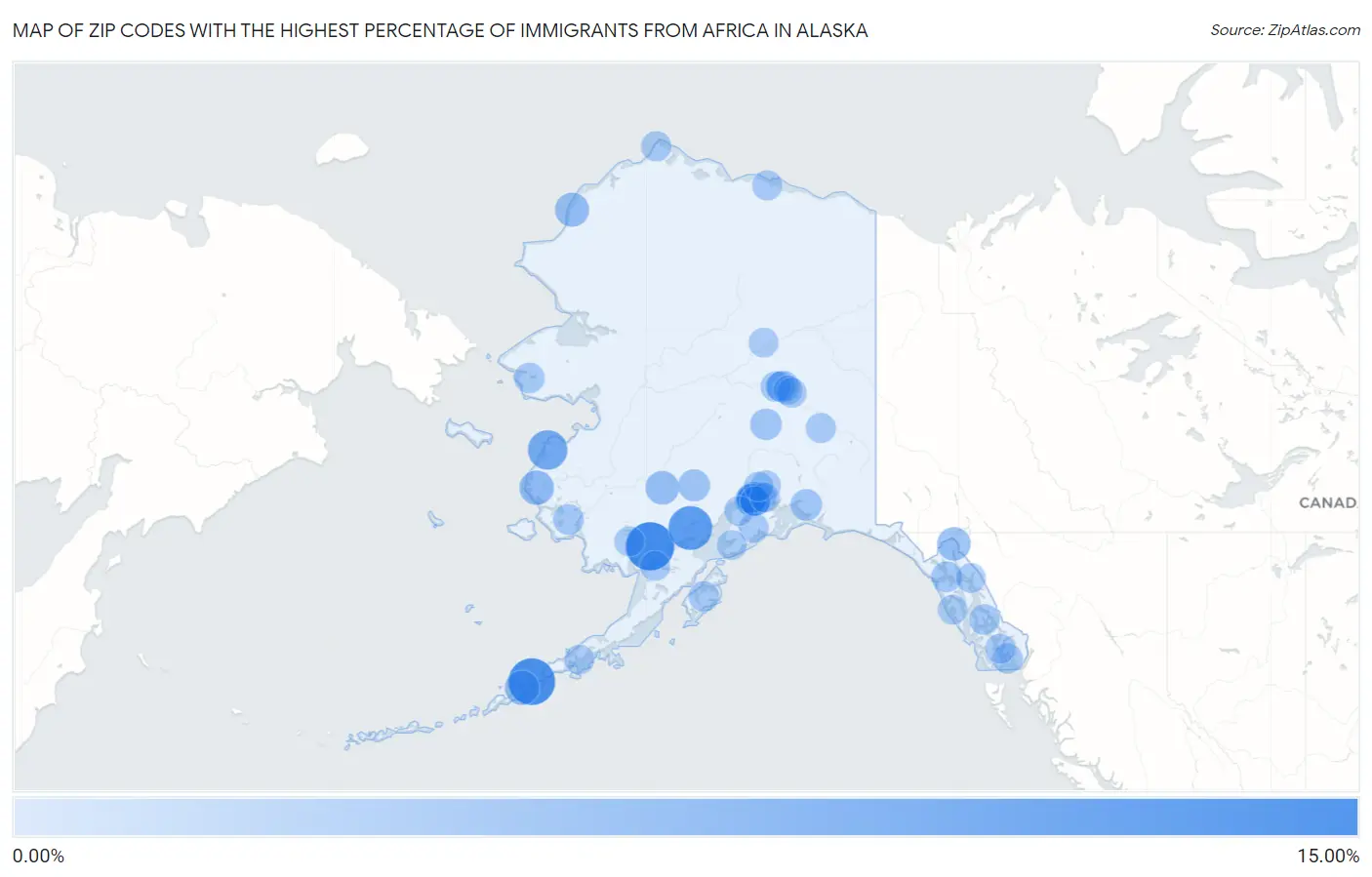 Zip Codes with the Highest Percentage of Immigrants from Africa in Alaska Map