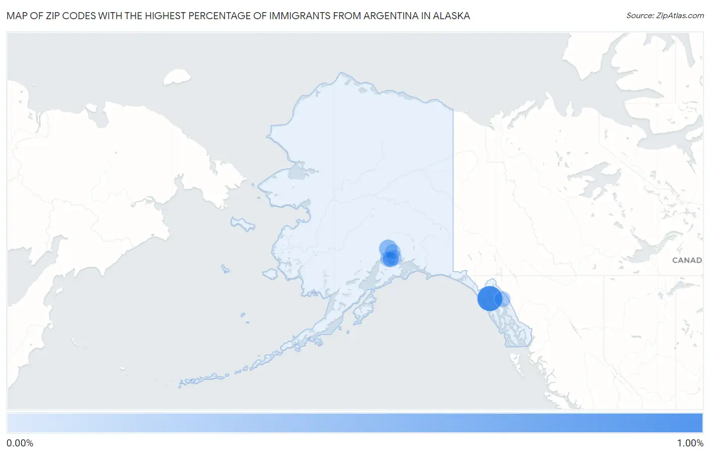 Zip Codes with the Highest Percentage of Immigrants from Argentina in Alaska Map