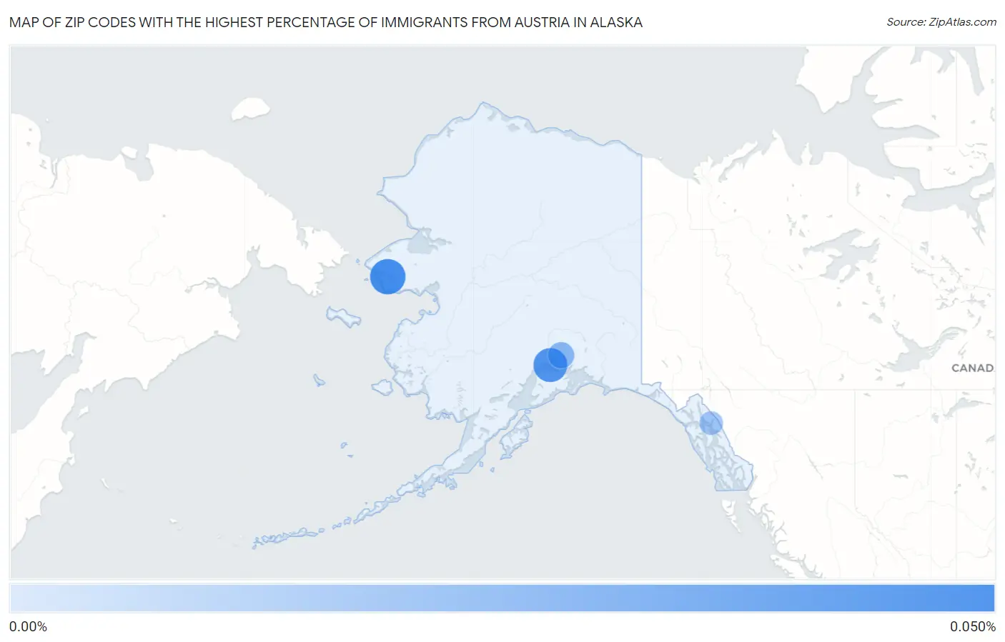 Zip Codes with the Highest Percentage of Immigrants from Austria in Alaska Map