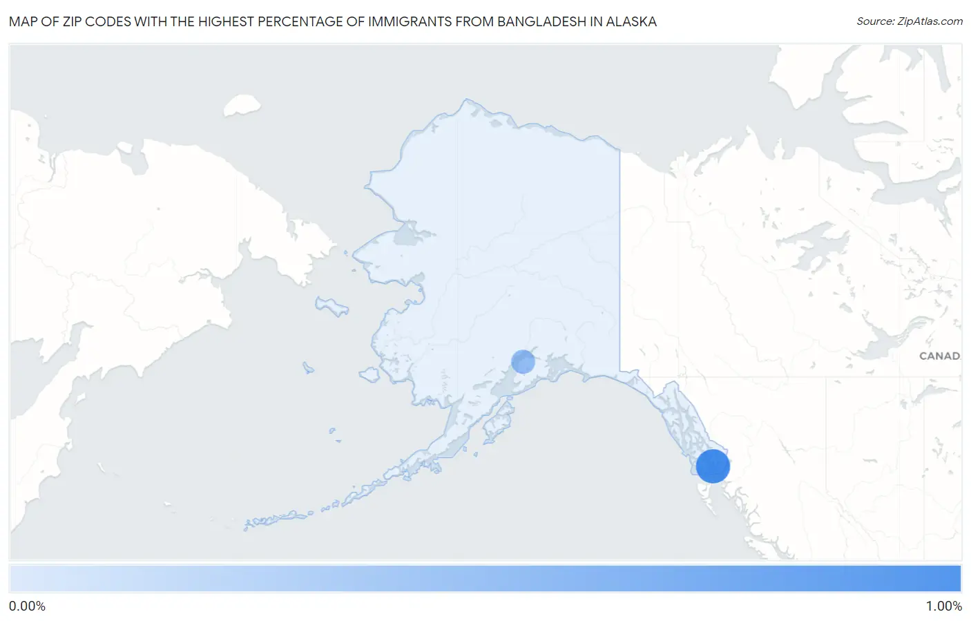 Zip Codes with the Highest Percentage of Immigrants from Bangladesh in Alaska Map