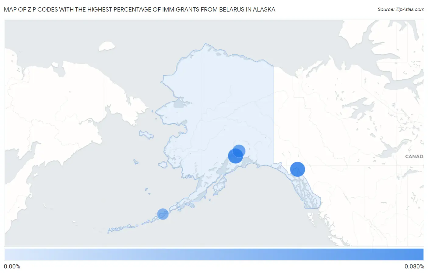 Zip Codes with the Highest Percentage of Immigrants from Belarus in Alaska Map