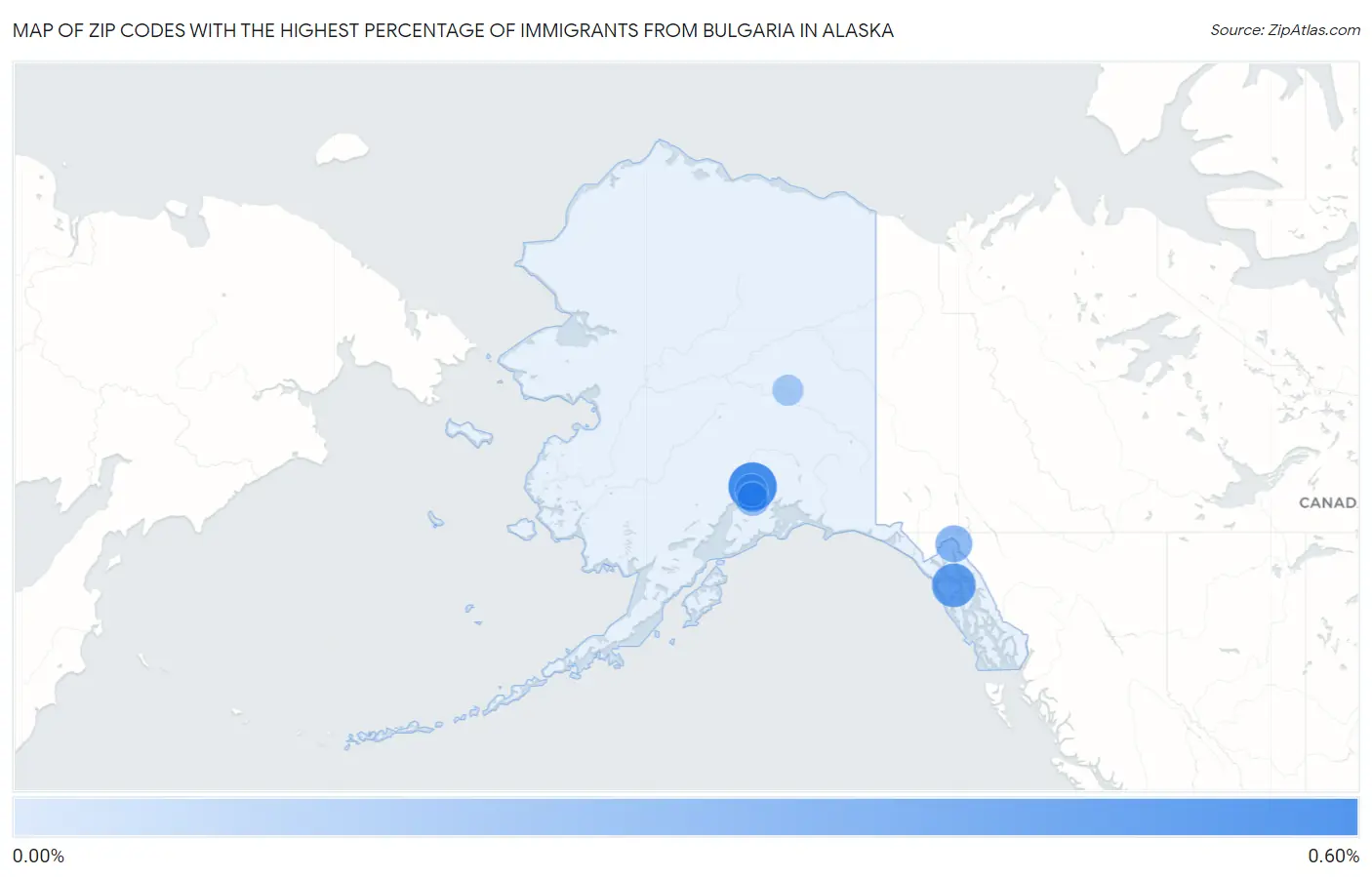 Zip Codes with the Highest Percentage of Immigrants from Bulgaria in Alaska Map