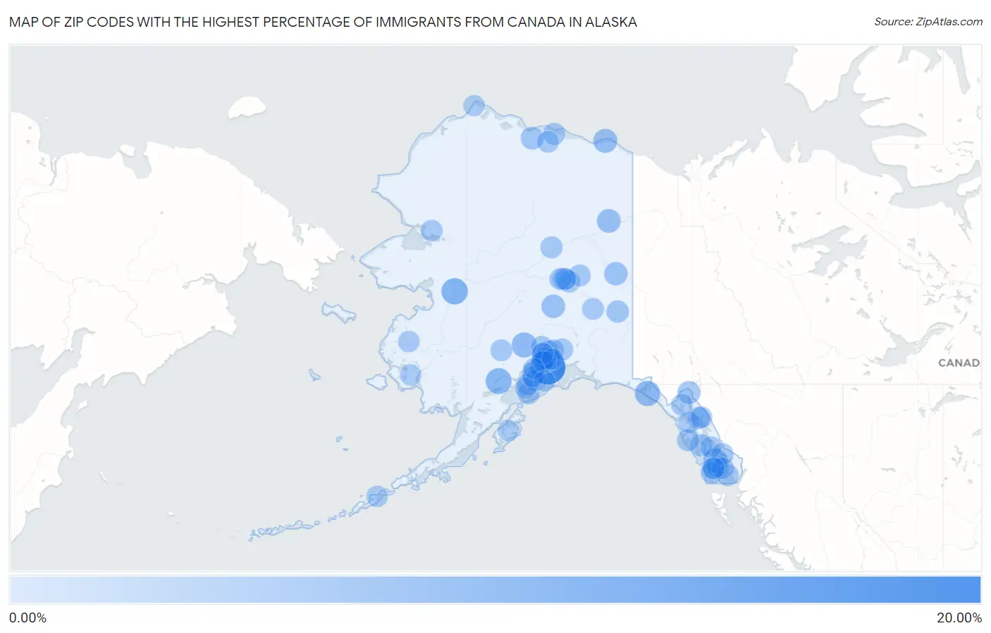 Zip Codes with the Highest Percentage of Immigrants from Canada in Alaska Map