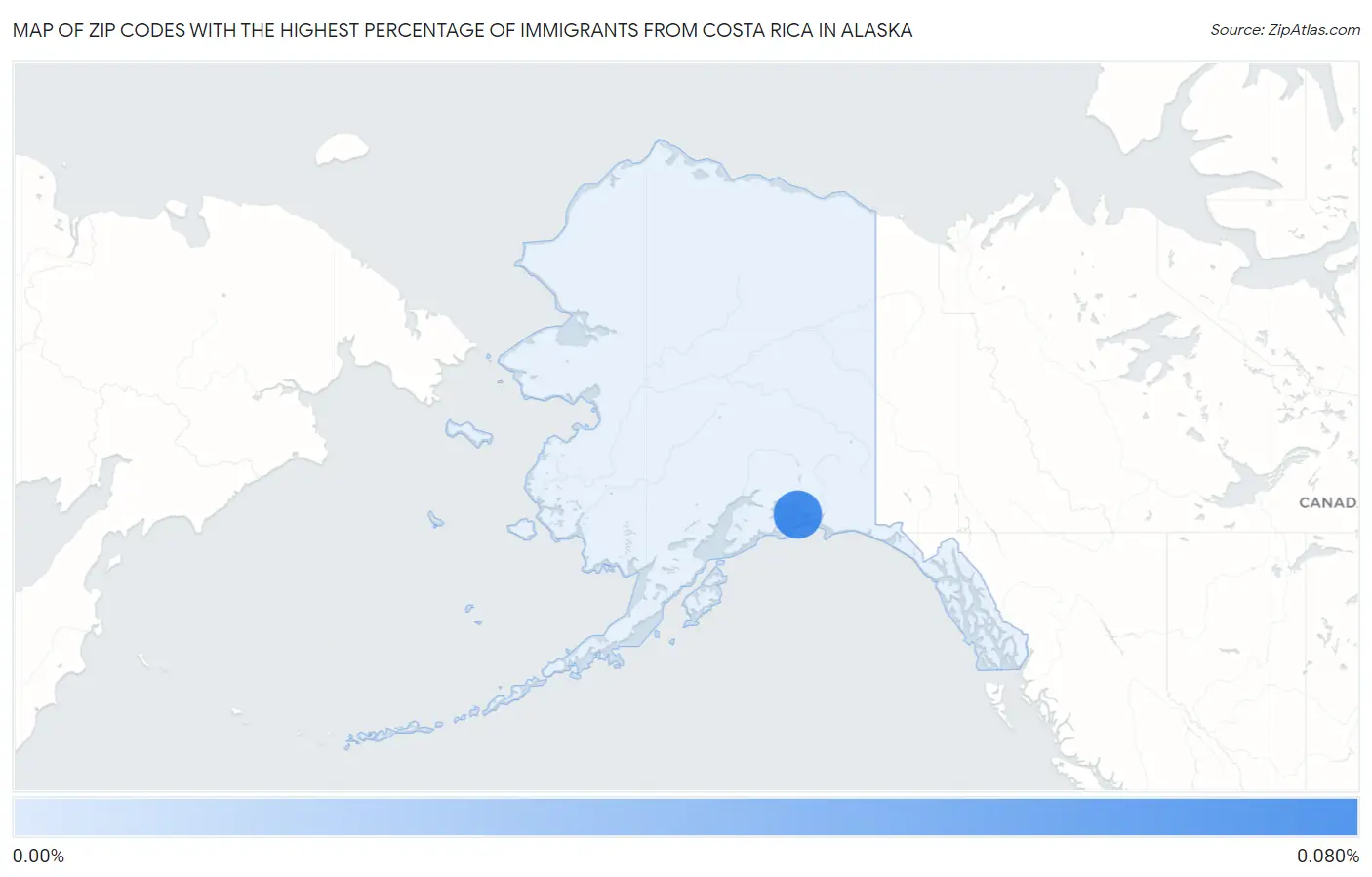 Zip Codes with the Highest Percentage of Immigrants from Costa Rica in Alaska Map