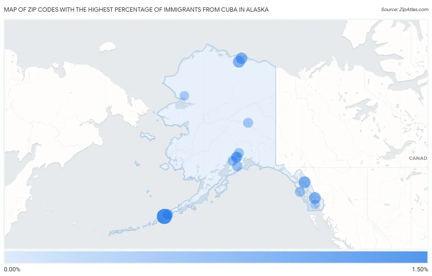 Zip Codes with the Highest Percentage of Immigrants from Cuba in Alaska Map