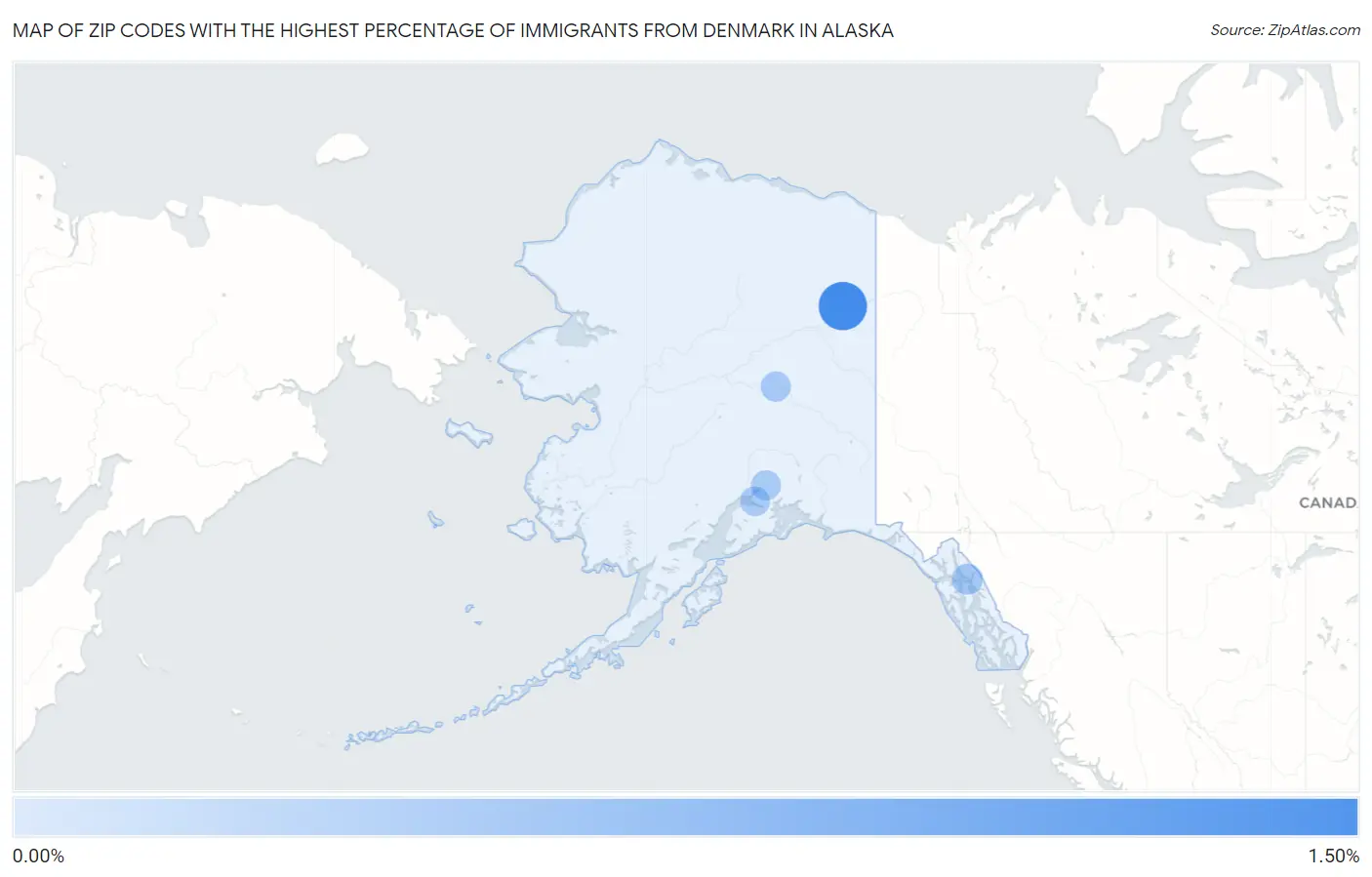 Zip Codes with the Highest Percentage of Immigrants from Denmark in Alaska Map