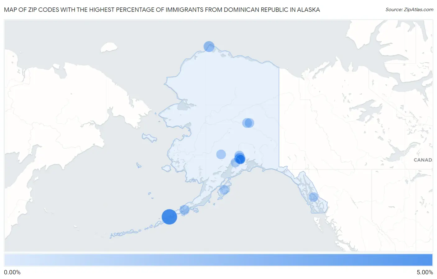 Zip Codes with the Highest Percentage of Immigrants from Dominican Republic in Alaska Map