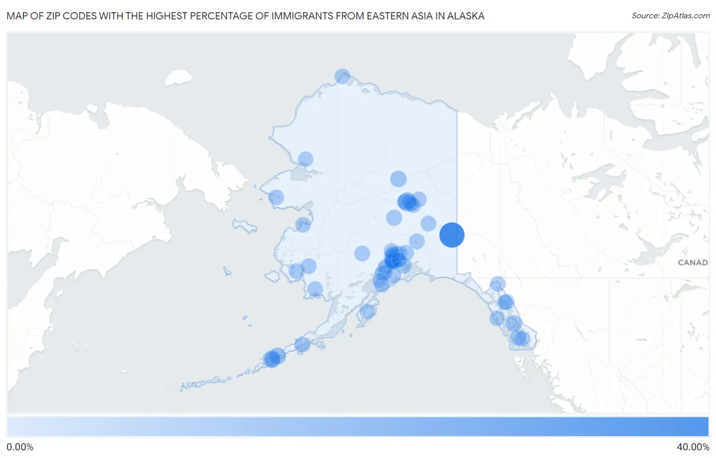 Zip Codes with the Highest Percentage of Immigrants from Eastern Asia in Alaska Map