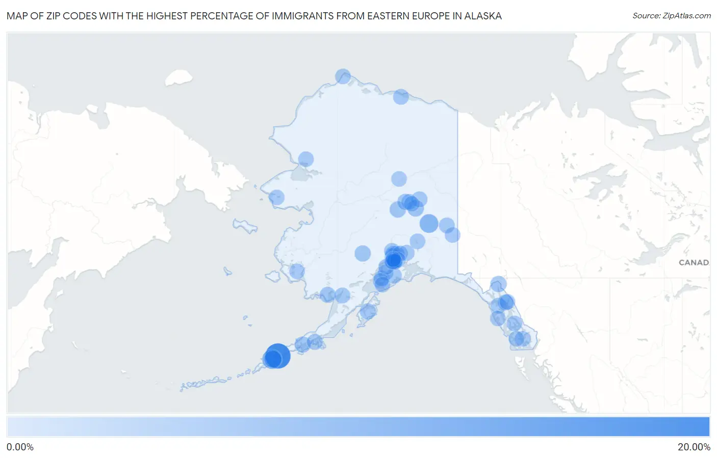 Zip Codes with the Highest Percentage of Immigrants from Eastern Europe in Alaska Map