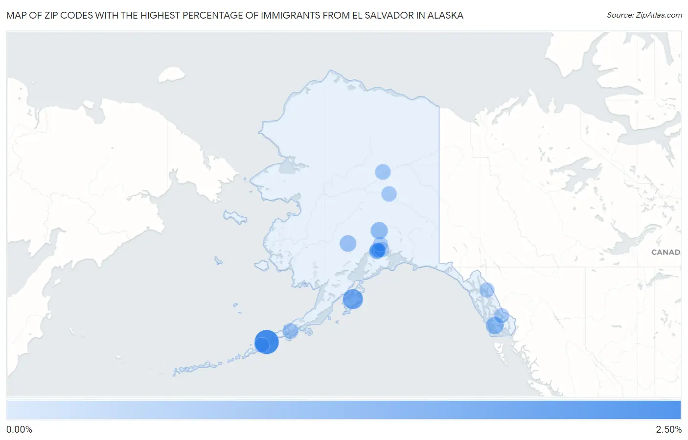Zip Codes with the Highest Percentage of Immigrants from El Salvador in Alaska Map