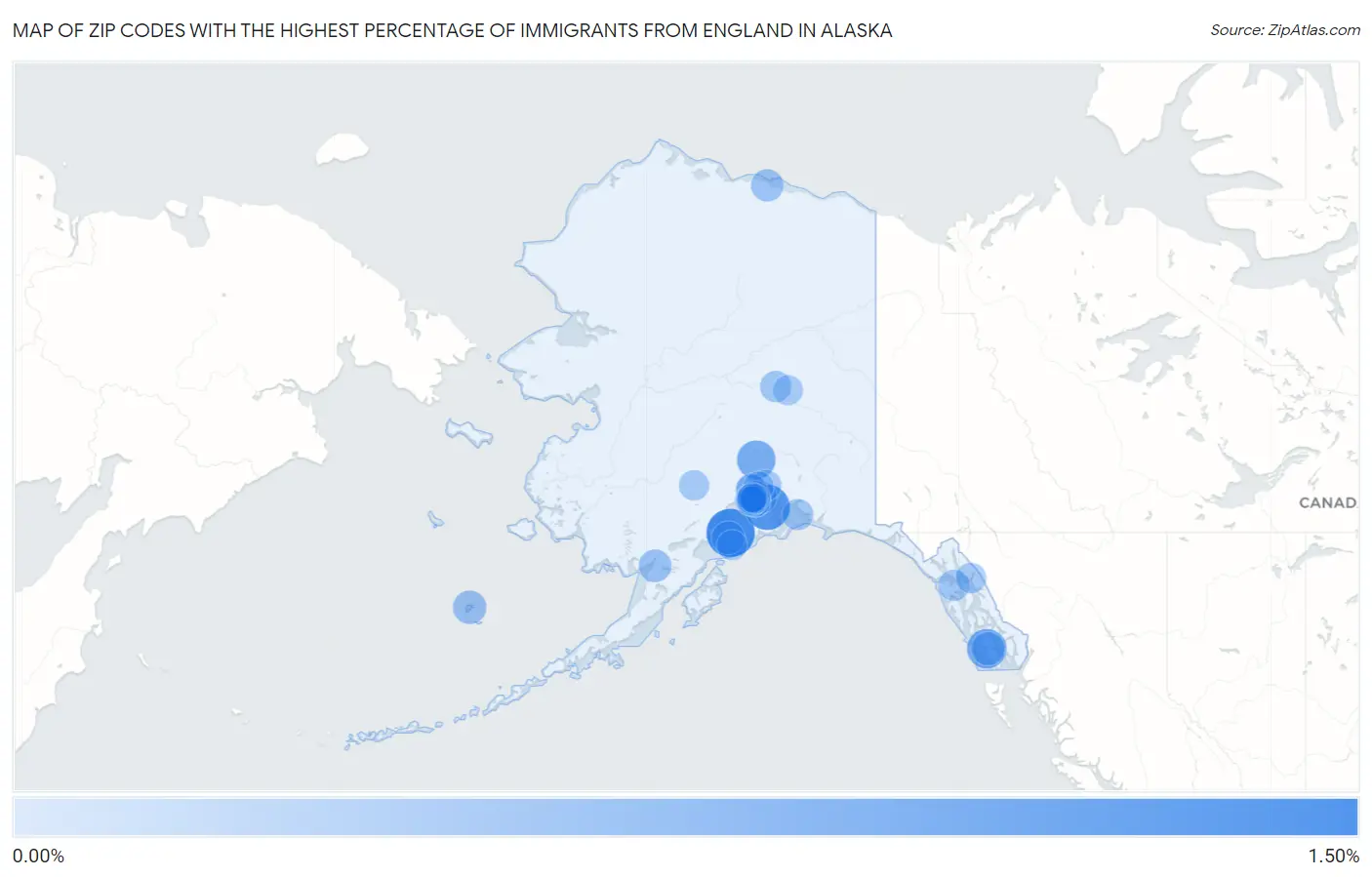 Zip Codes with the Highest Percentage of Immigrants from England in Alaska Map