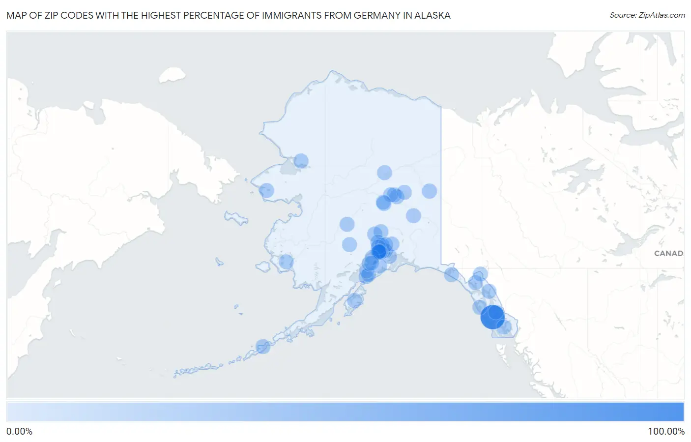 Zip Codes with the Highest Percentage of Immigrants from Germany in Alaska Map