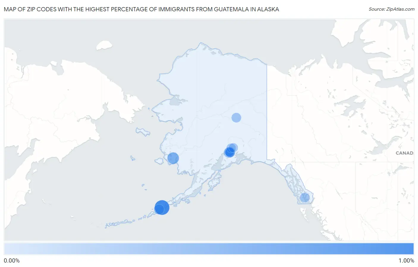 Zip Codes with the Highest Percentage of Immigrants from Guatemala in Alaska Map
