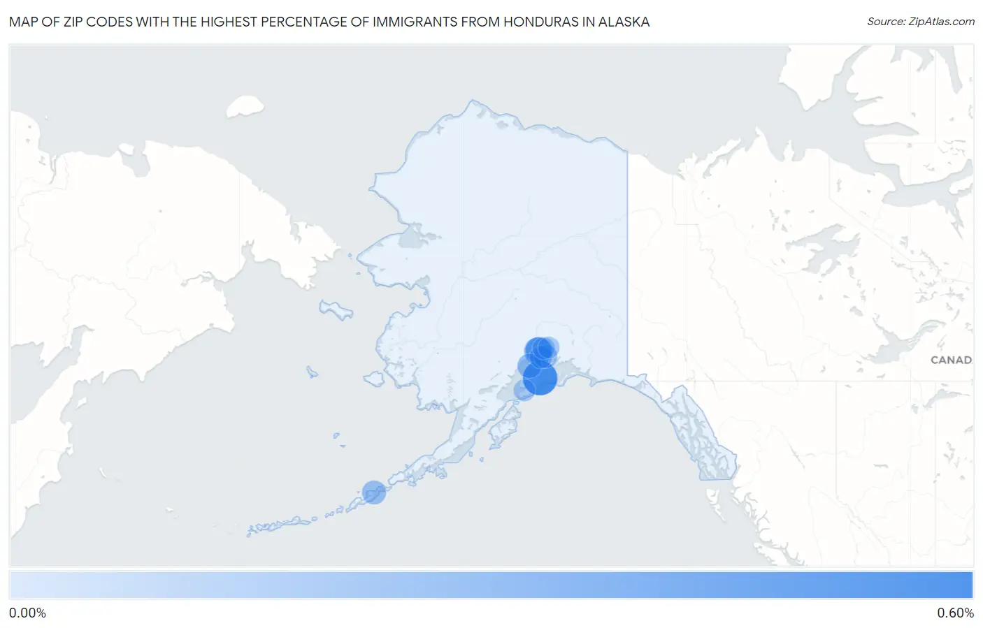 Zip Codes with the Highest Percentage of Immigrants from Honduras in Alaska Map