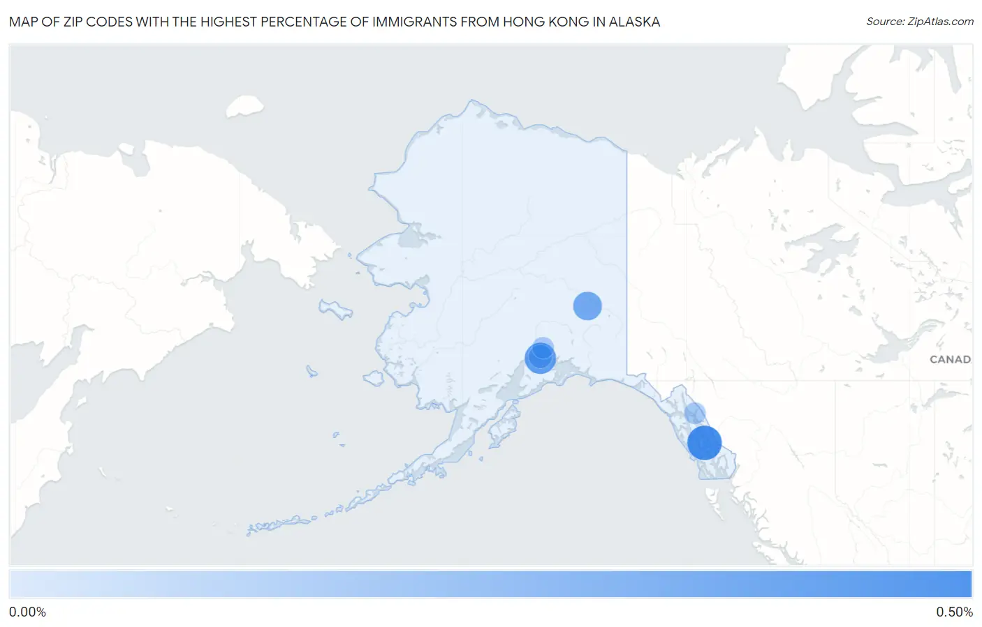 Zip Codes with the Highest Percentage of Immigrants from Hong Kong in Alaska Map