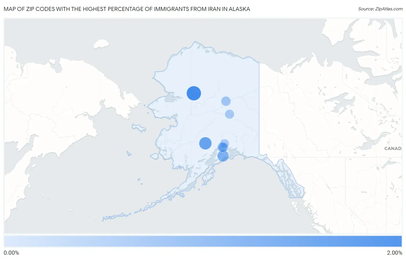 Zip Codes with the Highest Percentage of Immigrants from Iran in Alaska Map