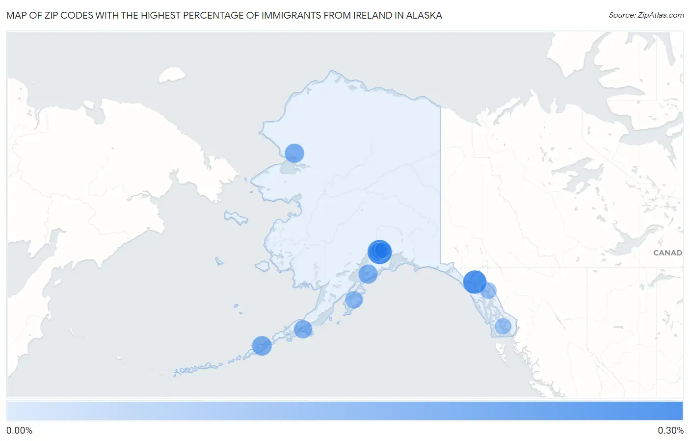 Zip Codes with the Highest Percentage of Immigrants from Ireland in Alaska Map