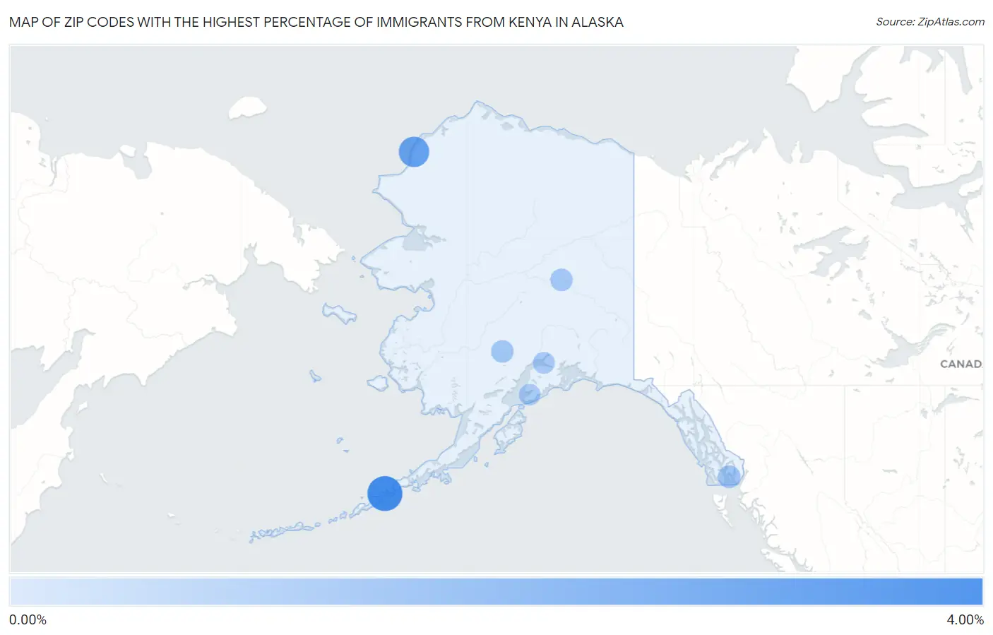 Zip Codes with the Highest Percentage of Immigrants from Kenya in Alaska Map