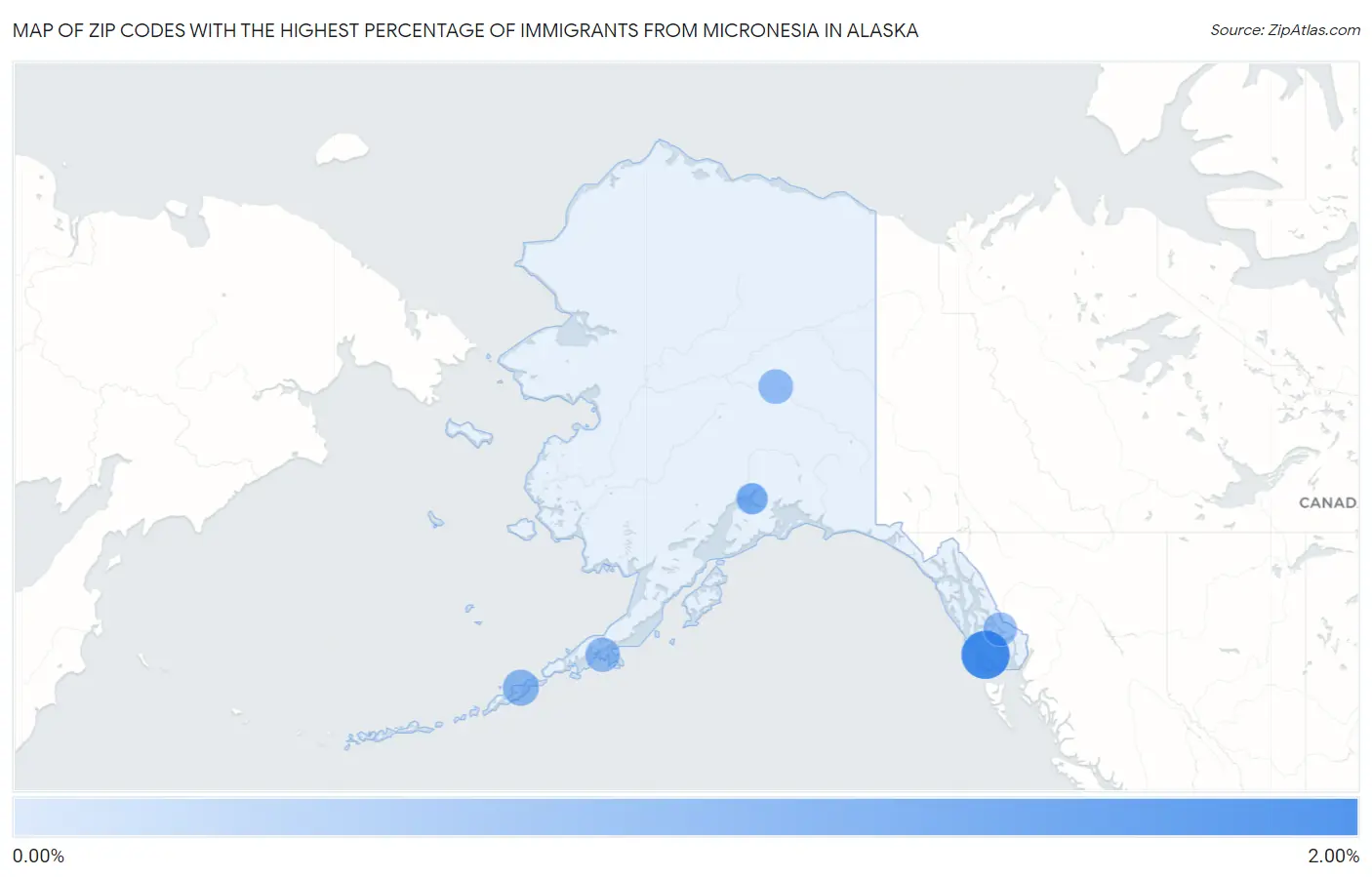 Zip Codes with the Highest Percentage of Immigrants from Micronesia in Alaska Map