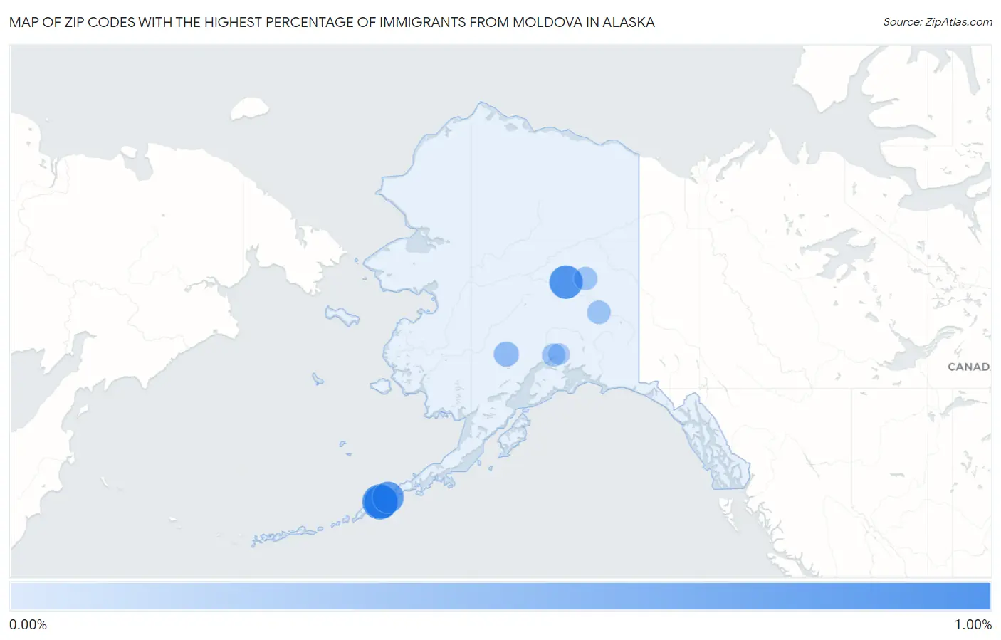Zip Codes with the Highest Percentage of Immigrants from Moldova in Alaska Map