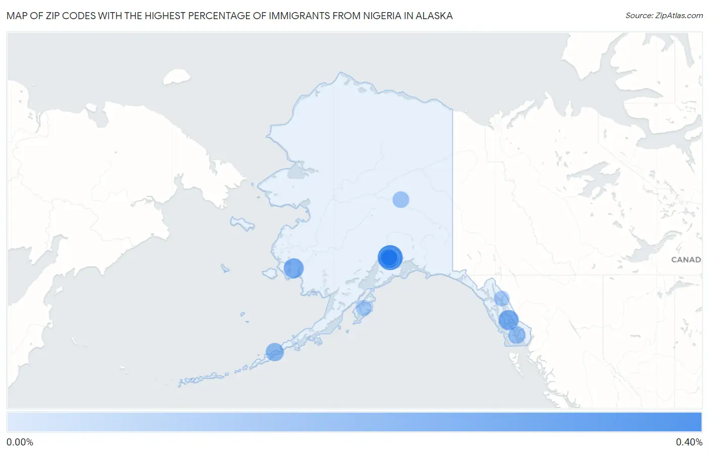 Zip Codes with the Highest Percentage of Immigrants from Nigeria in Alaska Map