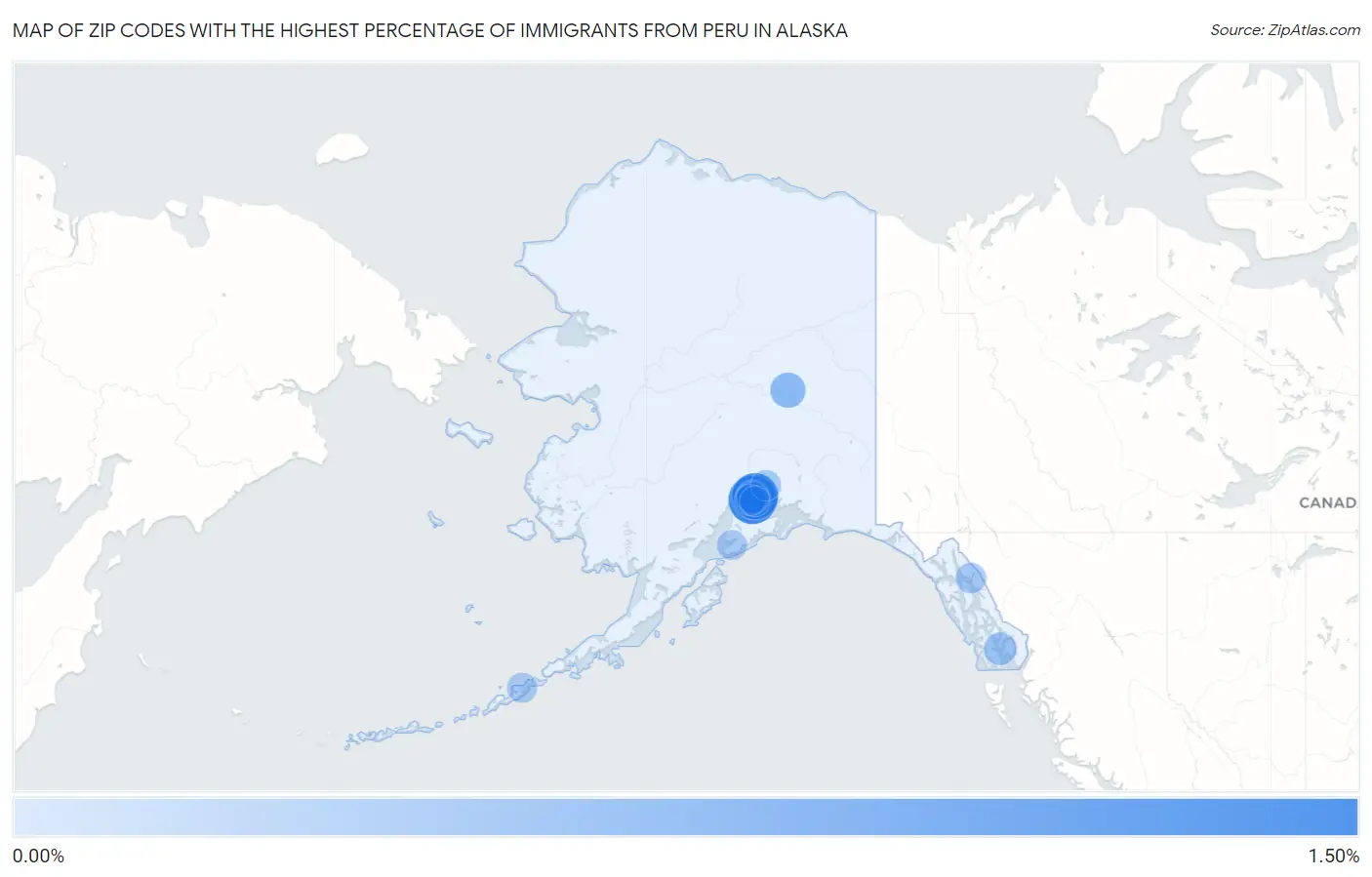 Zip Codes with the Highest Percentage of Immigrants from Peru in Alaska Map
