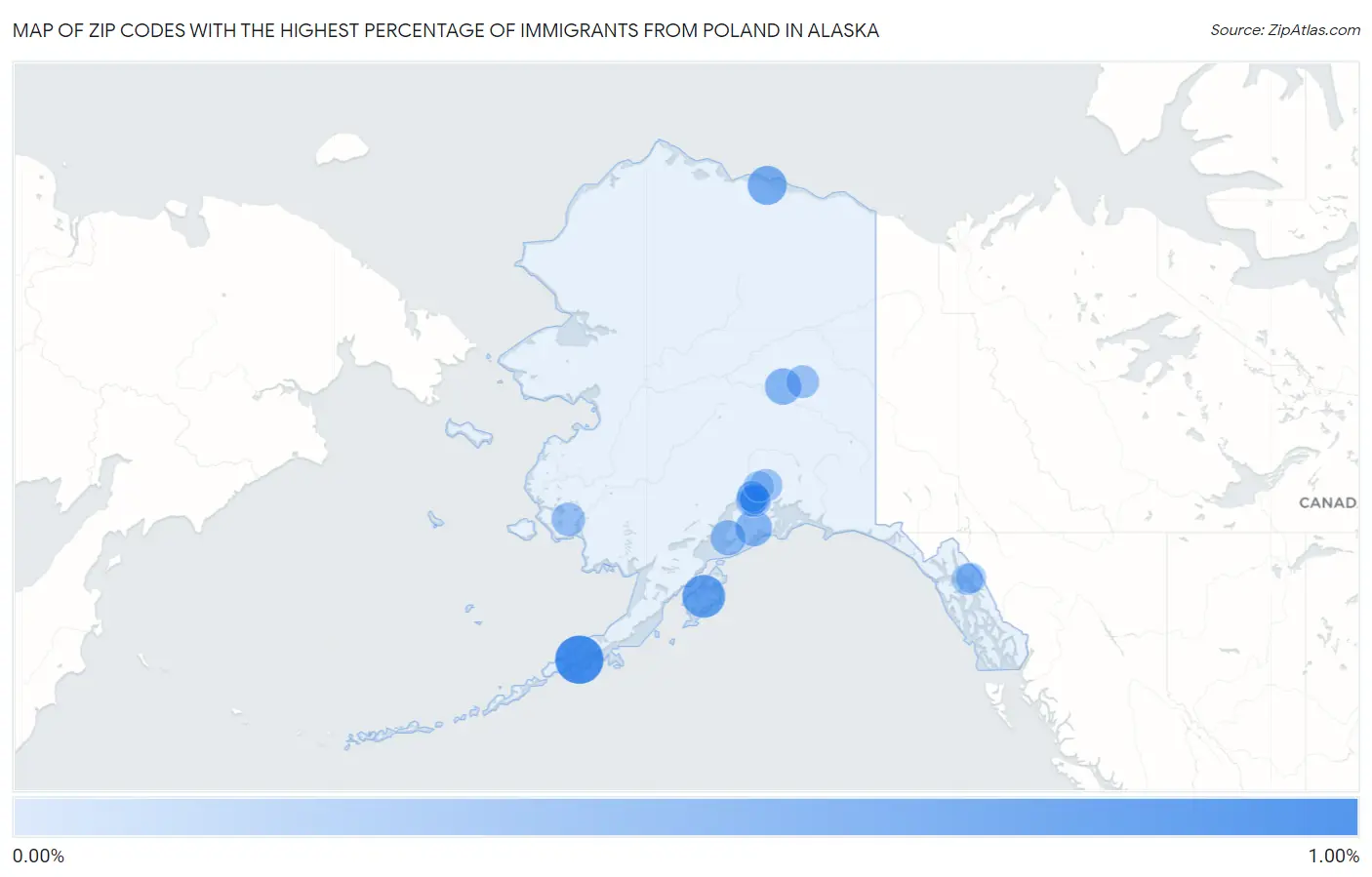 Zip Codes with the Highest Percentage of Immigrants from Poland in Alaska Map