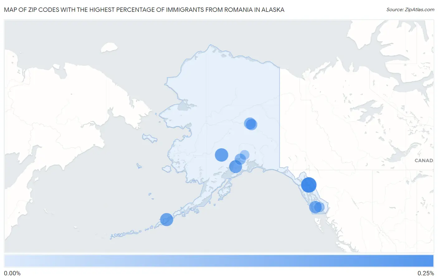Zip Codes with the Highest Percentage of Immigrants from Romania in Alaska Map