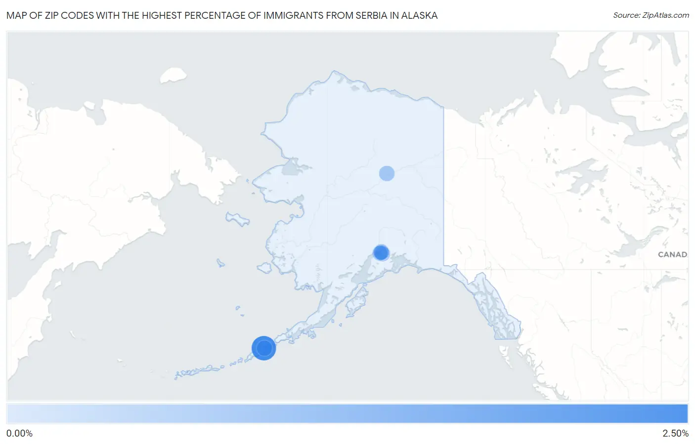 Zip Codes with the Highest Percentage of Immigrants from Serbia in Alaska Map