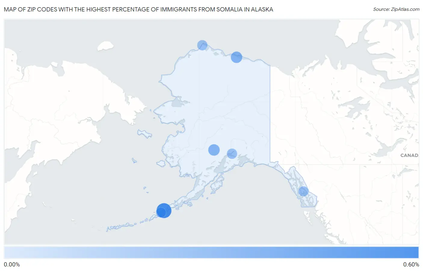 Zip Codes with the Highest Percentage of Immigrants from Somalia in Alaska Map