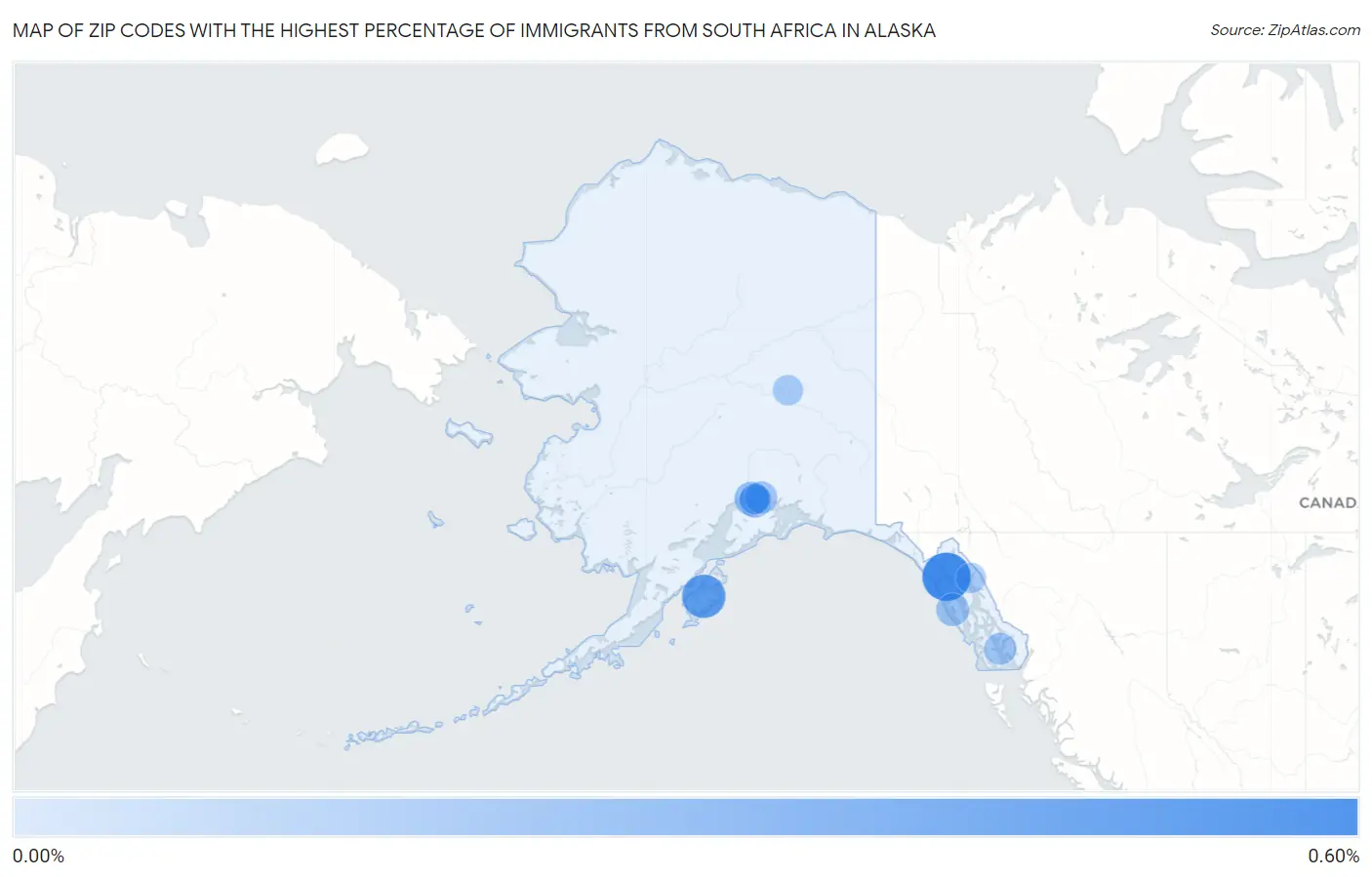 Zip Codes with the Highest Percentage of Immigrants from South Africa in Alaska Map