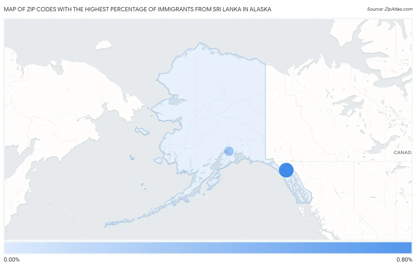 Zip Codes with the Highest Percentage of Immigrants from Sri Lanka in Alaska Map