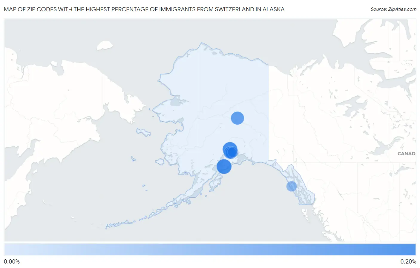 Zip Codes with the Highest Percentage of Immigrants from Switzerland in Alaska Map