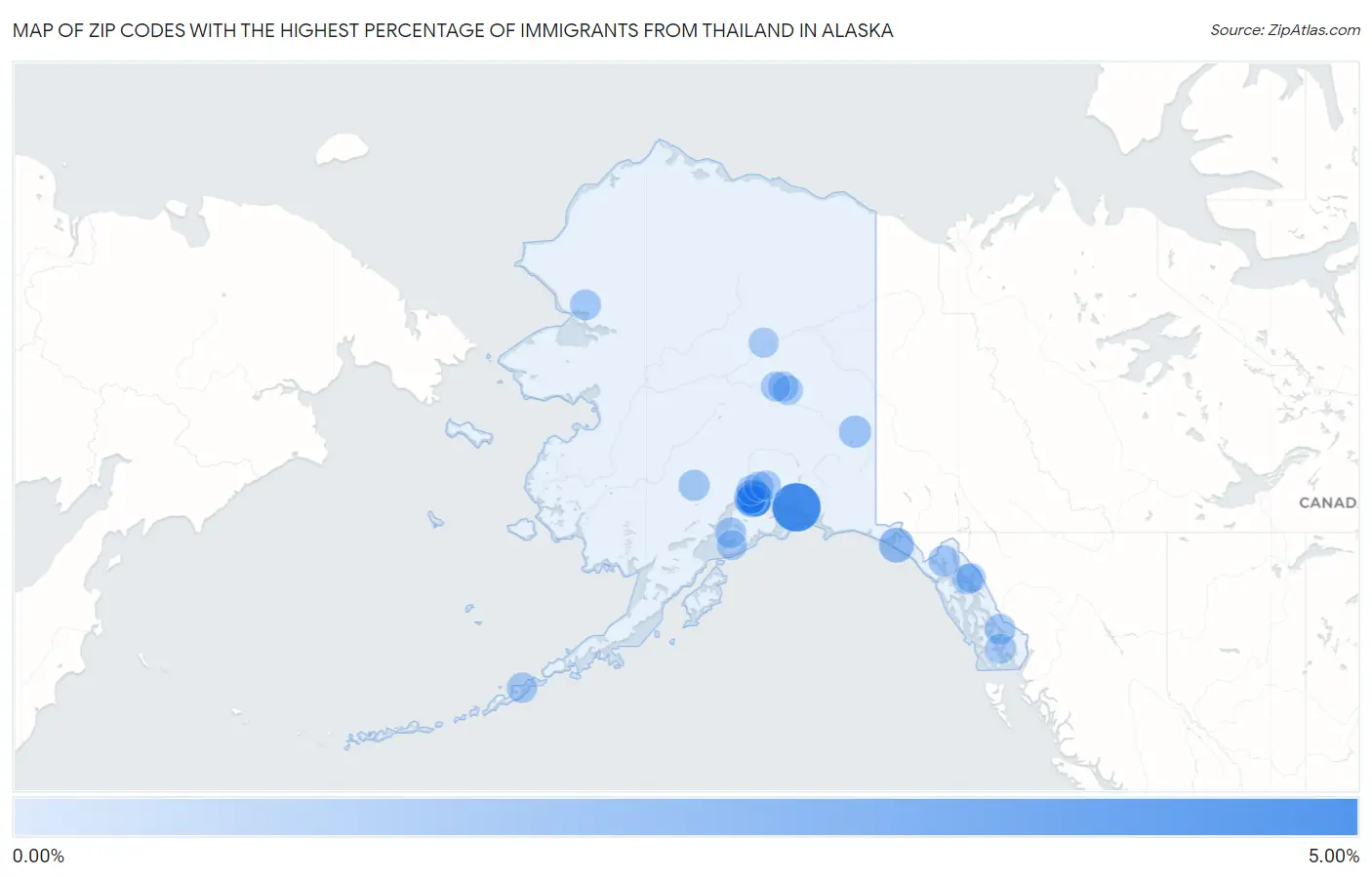 Zip Codes with the Highest Percentage of Immigrants from Thailand in Alaska Map