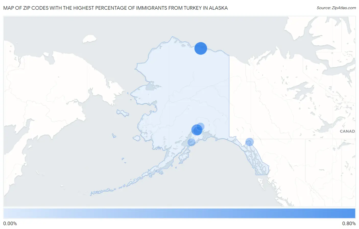 Zip Codes with the Highest Percentage of Immigrants from Turkey in Alaska Map