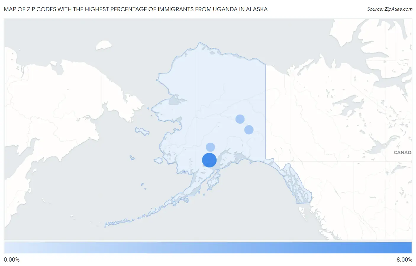 Zip Codes with the Highest Percentage of Immigrants from Uganda in Alaska Map