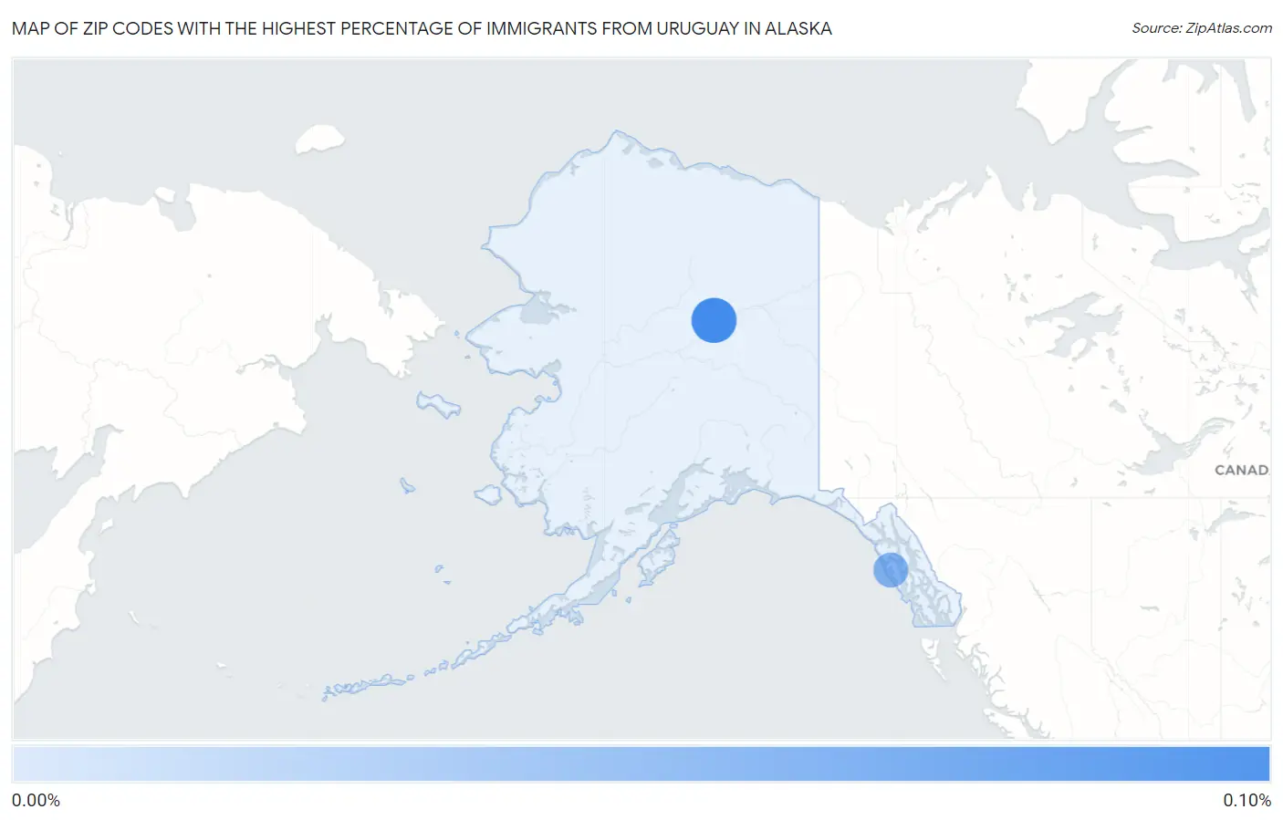 Zip Codes with the Highest Percentage of Immigrants from Uruguay in Alaska Map