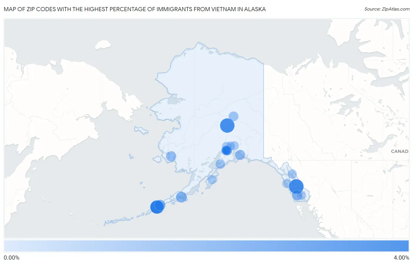 Zip Codes with the Highest Percentage of Immigrants from Vietnam in Alaska Map