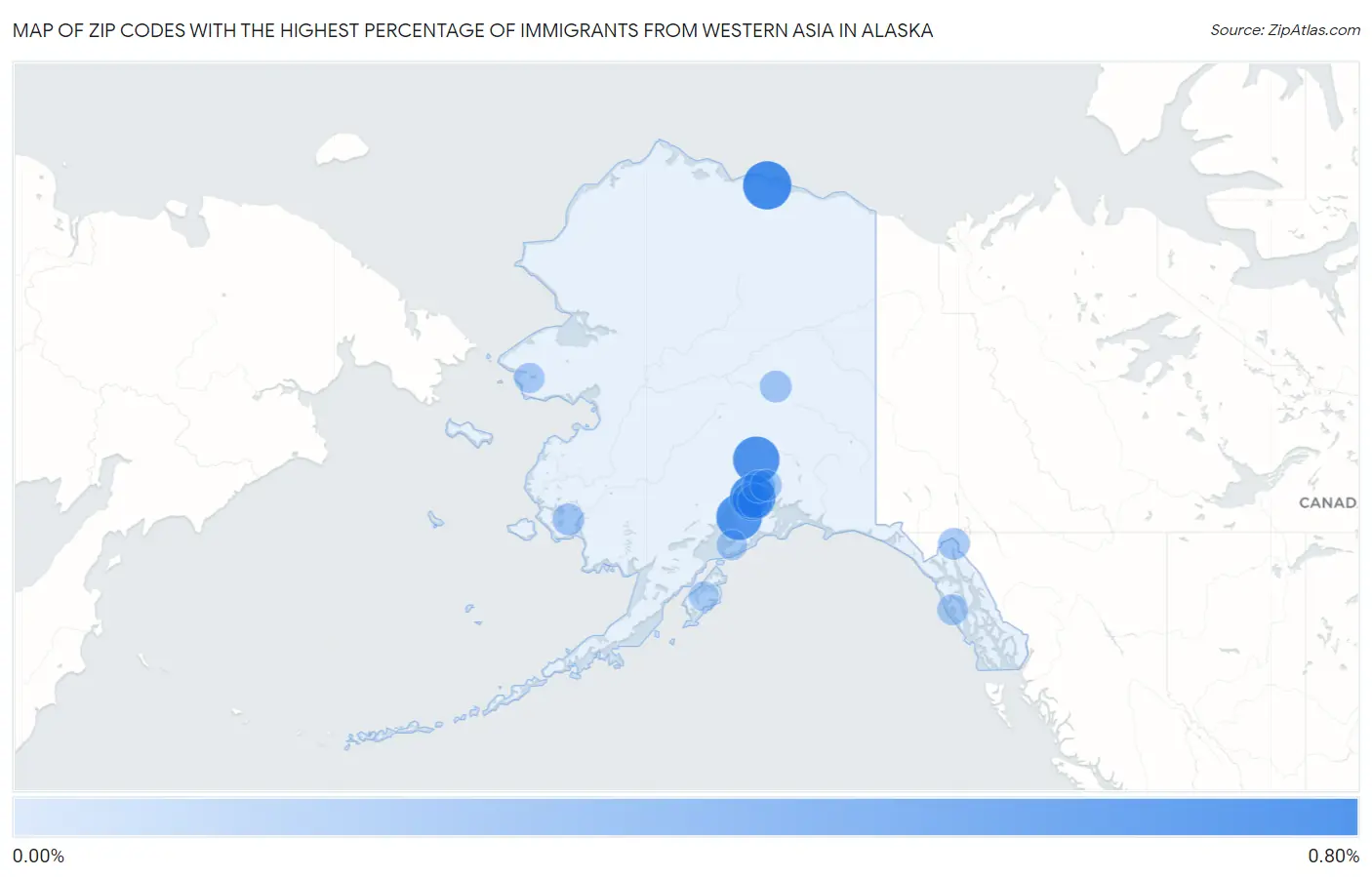 Zip Codes with the Highest Percentage of Immigrants from Western Asia in Alaska Map