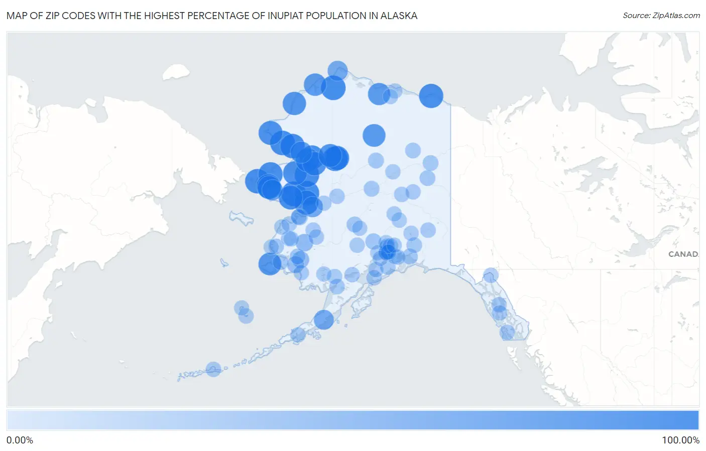 Zip Codes with the Highest Percentage of Inupiat Population in Alaska Map