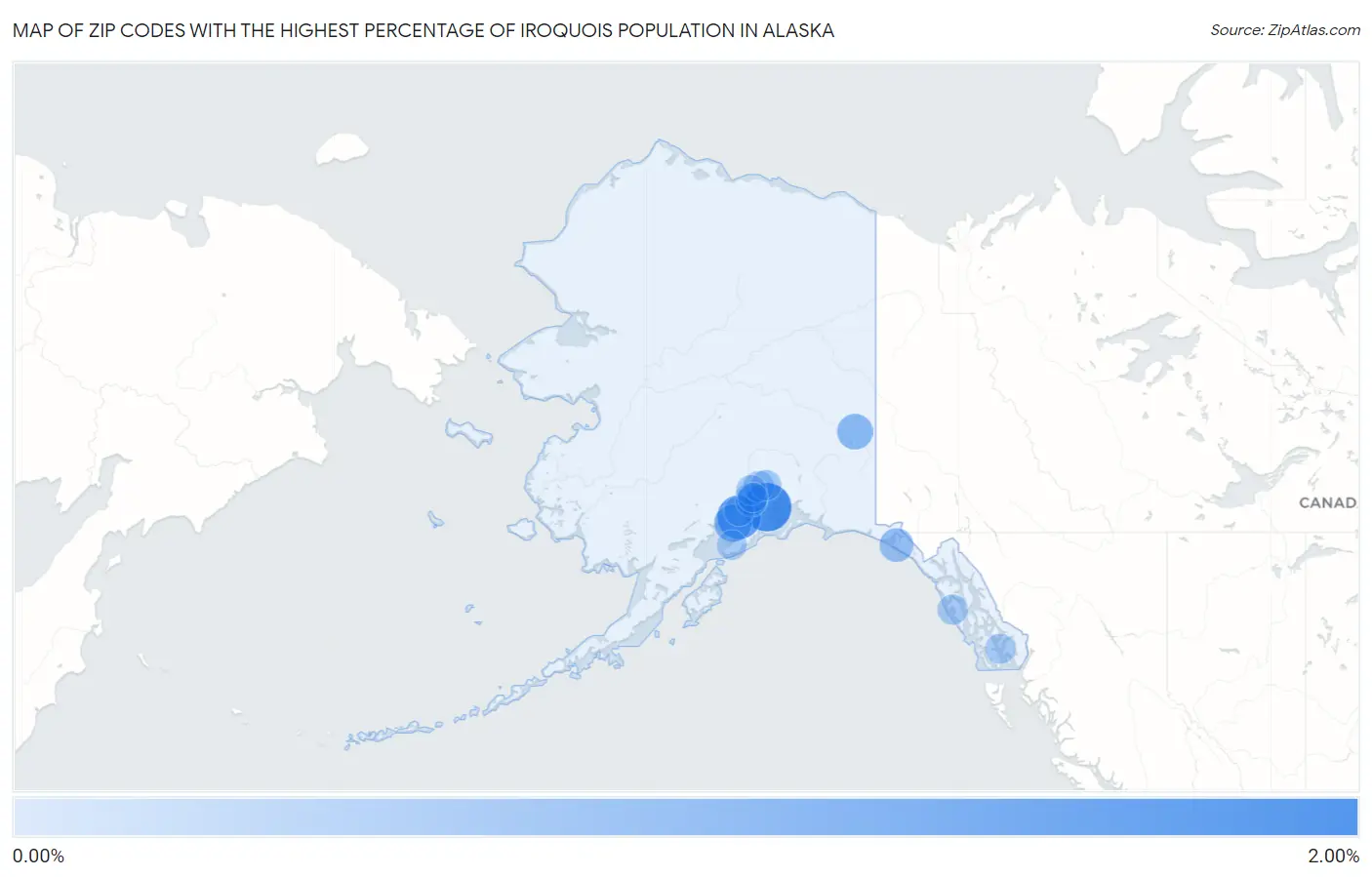 Zip Codes with the Highest Percentage of Iroquois Population in Alaska Map