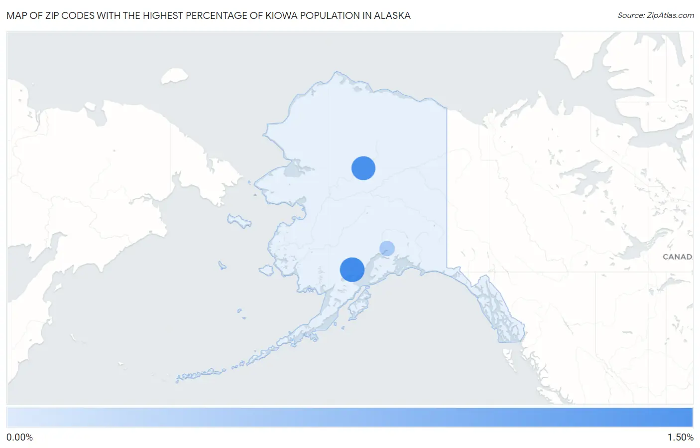 Zip Codes with the Highest Percentage of Kiowa Population in Alaska Map