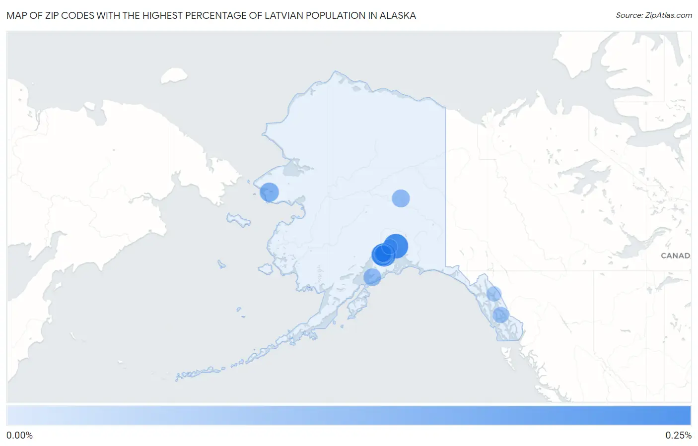 Zip Codes with the Highest Percentage of Latvian Population in Alaska Map